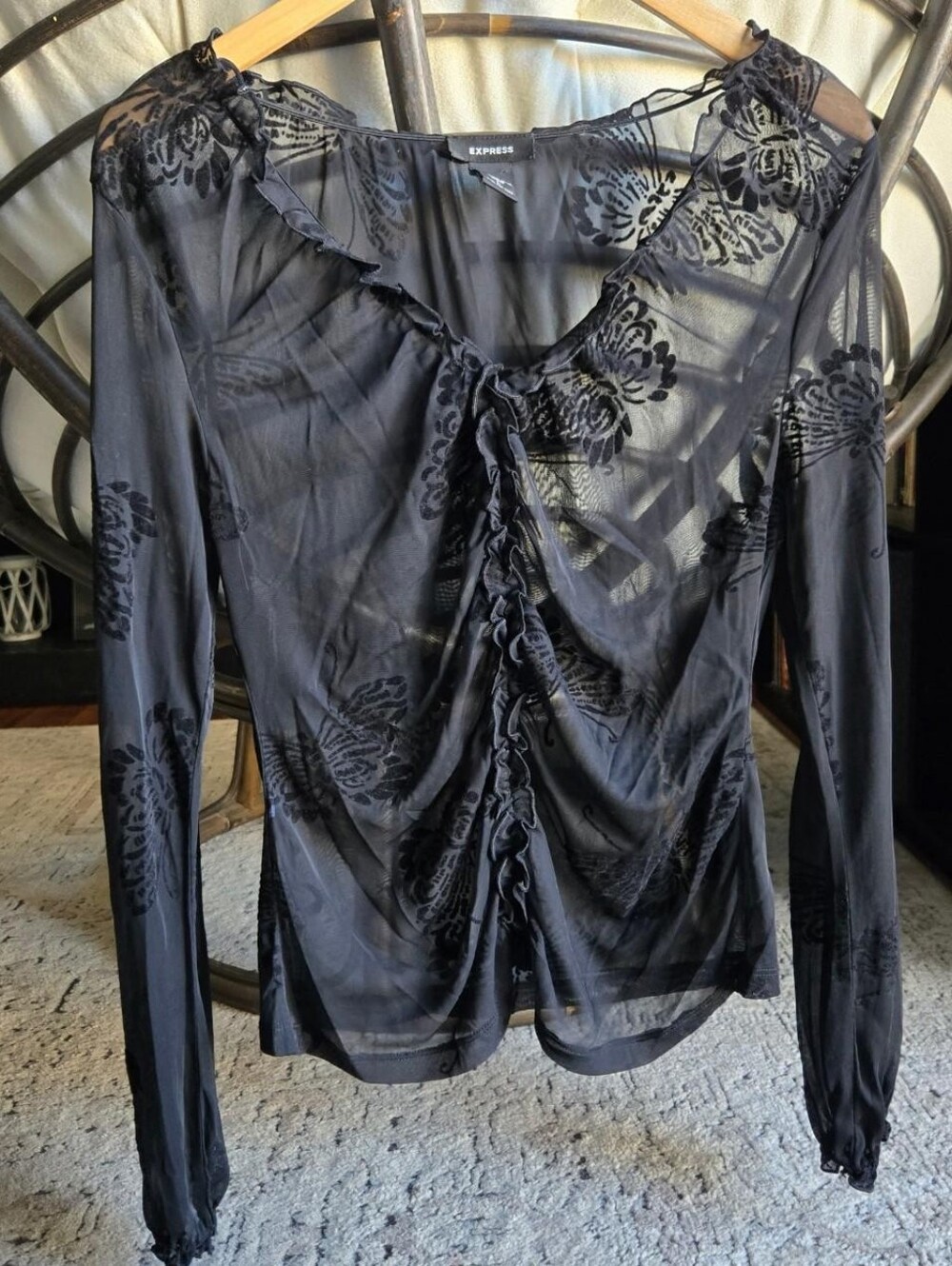 Y2k Express Sheer Mesh Butterfly Top